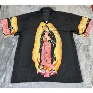 Oscar Misa Shirt Mens Large Black Our Lady Of Guadalupe Religious Button Up